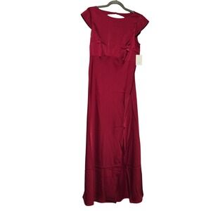 A New Day Womens Satin Cap Sleeve Cutout Back Maxi Dress Burgundy Red Size S NWT
